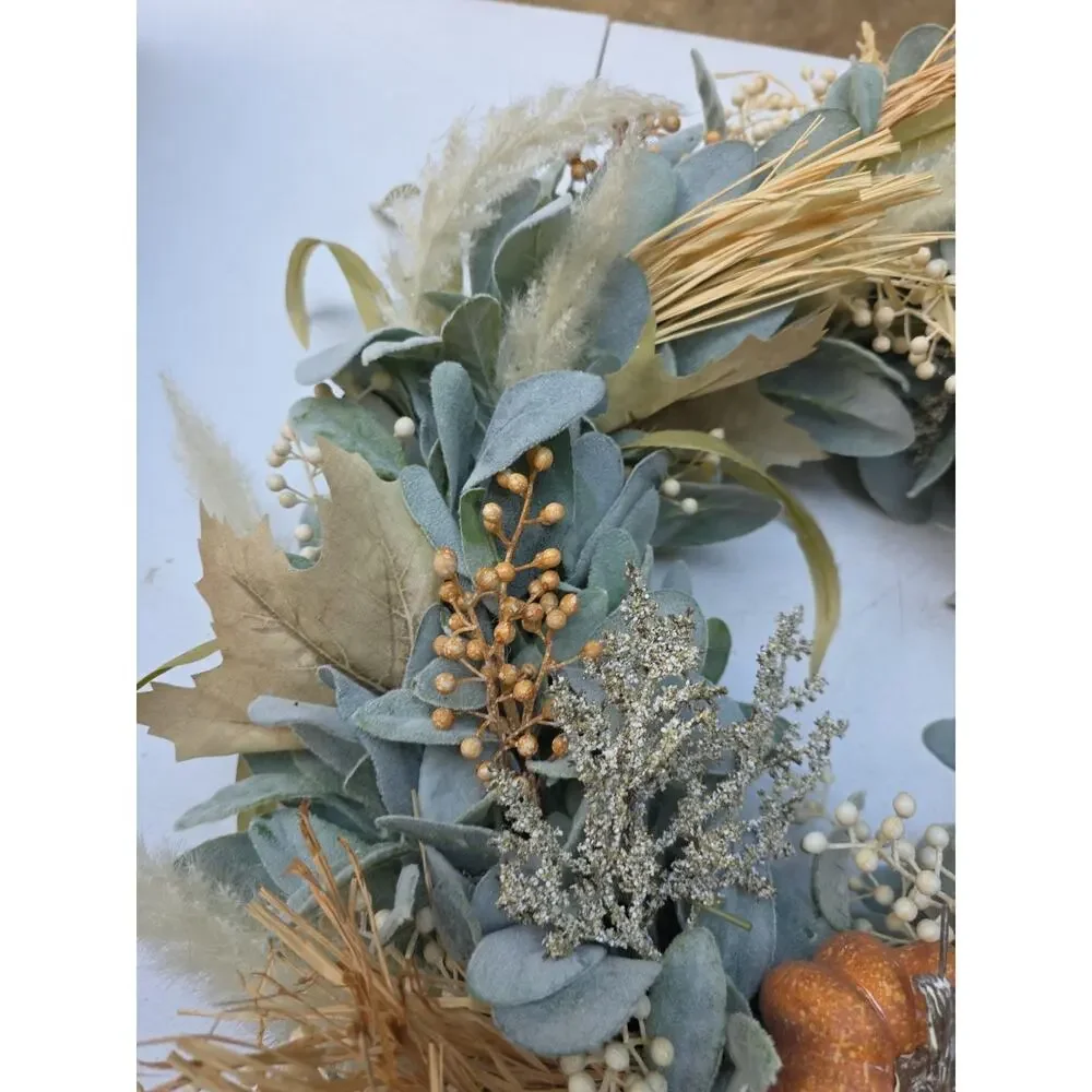 Fall Pumpkin Wreath: Boho Pampas Grass, Neutral Autumn Decor 20
